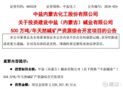 中盐化工：拟252.83亿元投建500万吨/年天然碱矿产资源综合开发项目