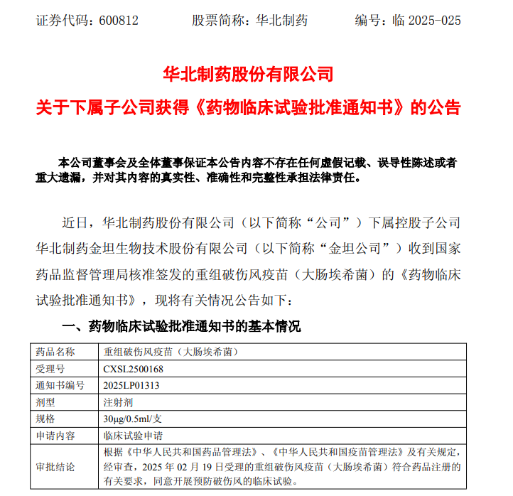 长春高新：子公司两款药品临床试验申请获批